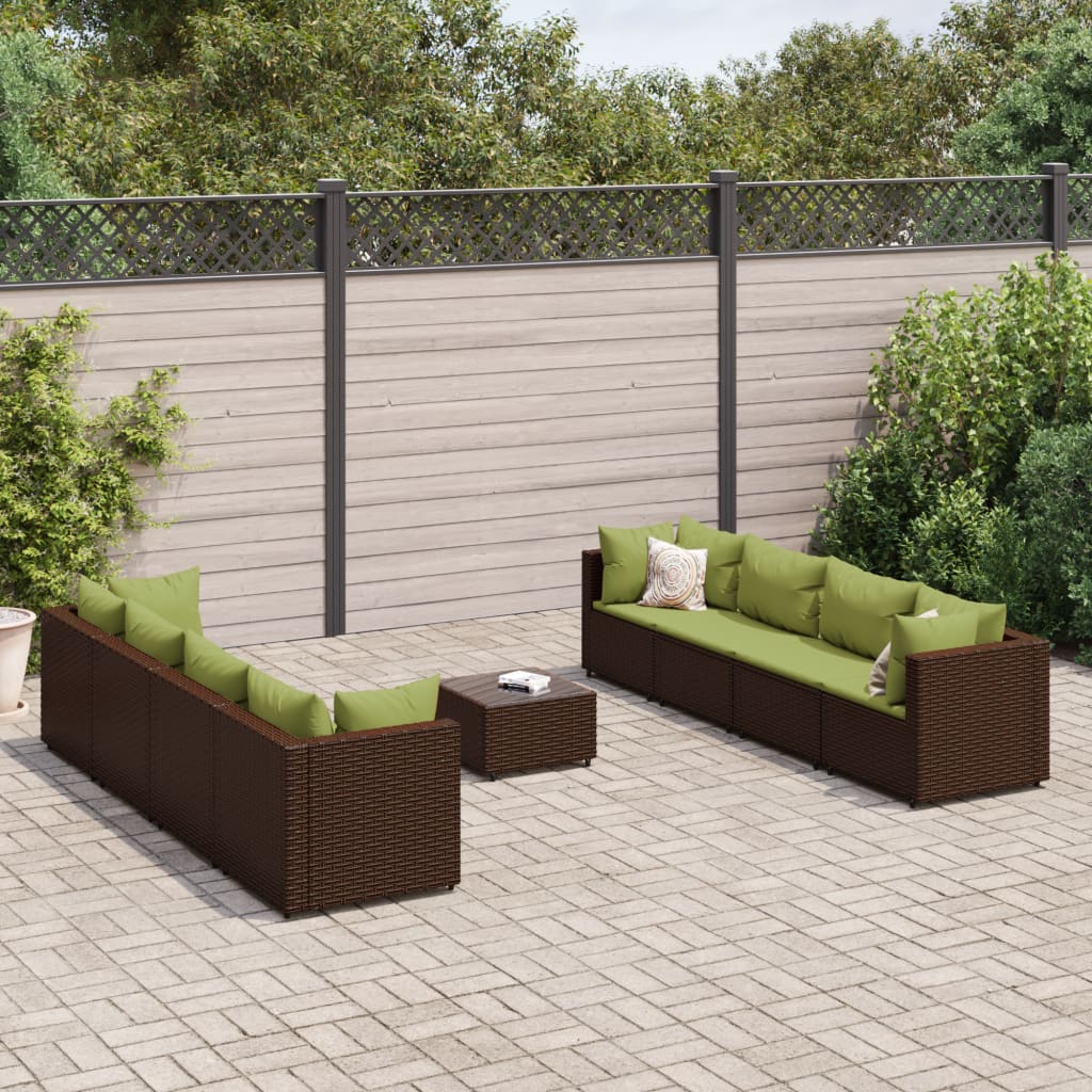 Set Divani da Giardino 9 pz con Cuscini in Polyrattan Marrone 3308046