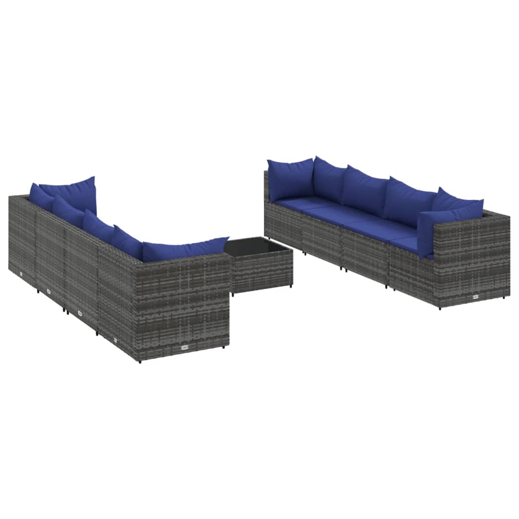 Set Divani da Giardino 9 pz con Cuscini in Polyrattan Grigio 3308047