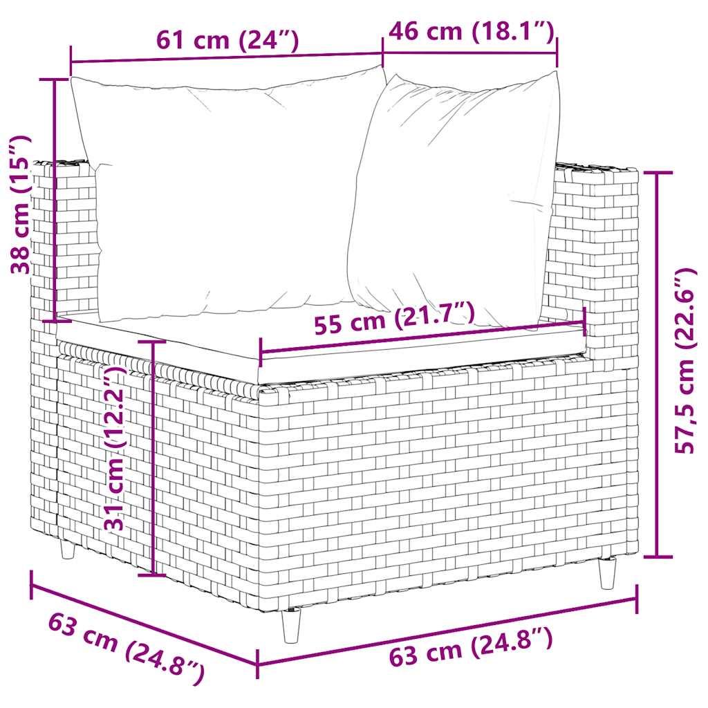 Set Divani da Giardino 9 pz con Cuscini in Polyrattan Grigio 3308047