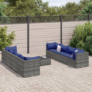 Set Divani da Giardino 9 pz con Cuscini in Polyrattan Grigio 3308047