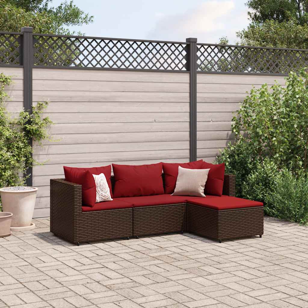 Set Mobili da Giardino 4 pz con Cuscini in Polyrattan Marrone 3308053