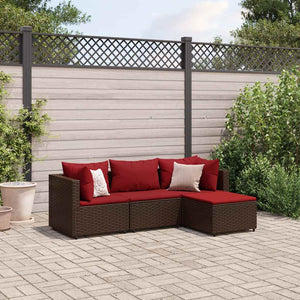 Set Mobili da Giardino 4 pz con Cuscini in Polyrattan Marrone 3308053