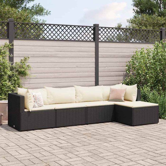 Set Divani da Giardino 5 pz con Cuscini Nero in Polyrattan 3308056