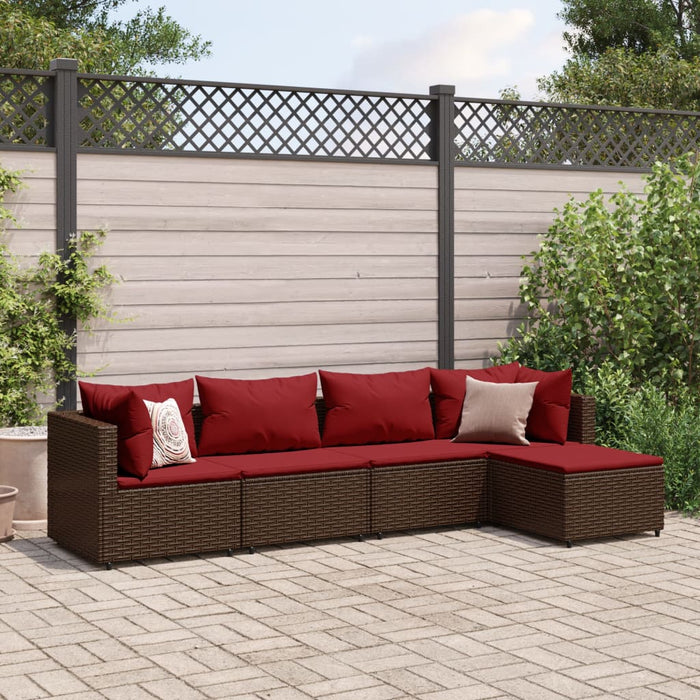 Set Divani da Giardino 5 pz con Cuscini Marrone in Polyrattan 3308061