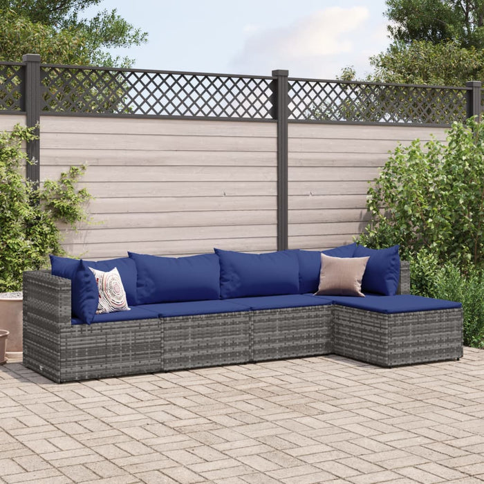 Set Divani da Giardino 5 pz con Cuscini in Polyrattan Grigio 3308063