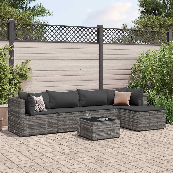 Set Divani da Giardino 6 pz con Cuscini in Polyrattan Grigio 3308066