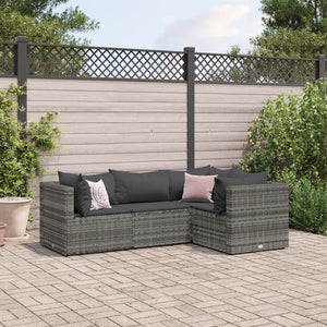 Set Divani da Giardino 4 pz con Cuscini in Polyrattan Grigio 3308074