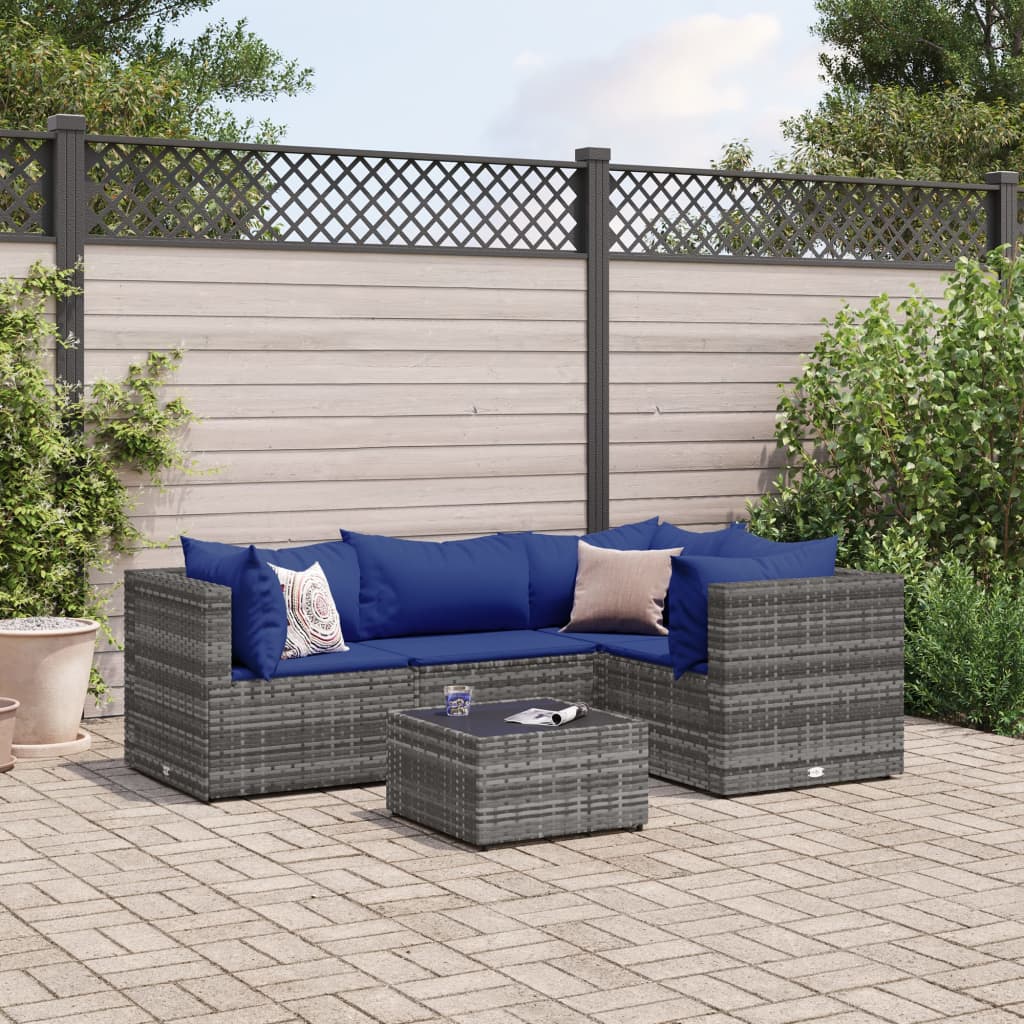 Set Divani da Giardino 5 pz con Cuscini in Polyrattan Grigio 3308087