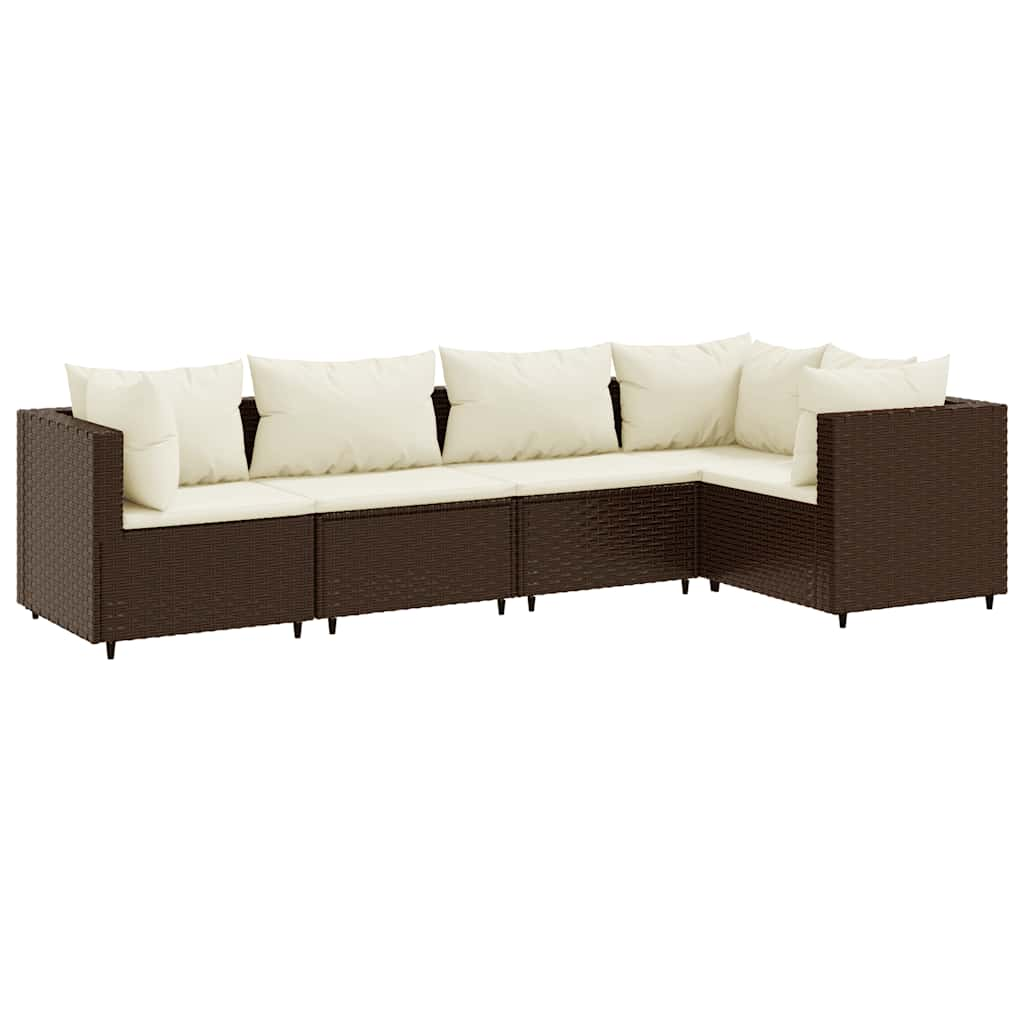 Set Divani da Giardino 5 pz con Cuscini Marrone in Polyrattan 3308089