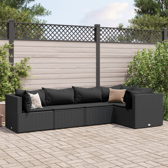 Set Divani da Giardino 5 pz con Cuscini Nero in Polyrattan 3308091