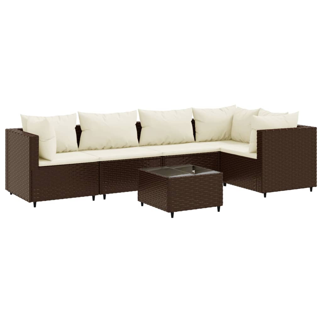 Set Mobili da Giardino 6pz con Cuscini in Polyrattan Marrone 3308097