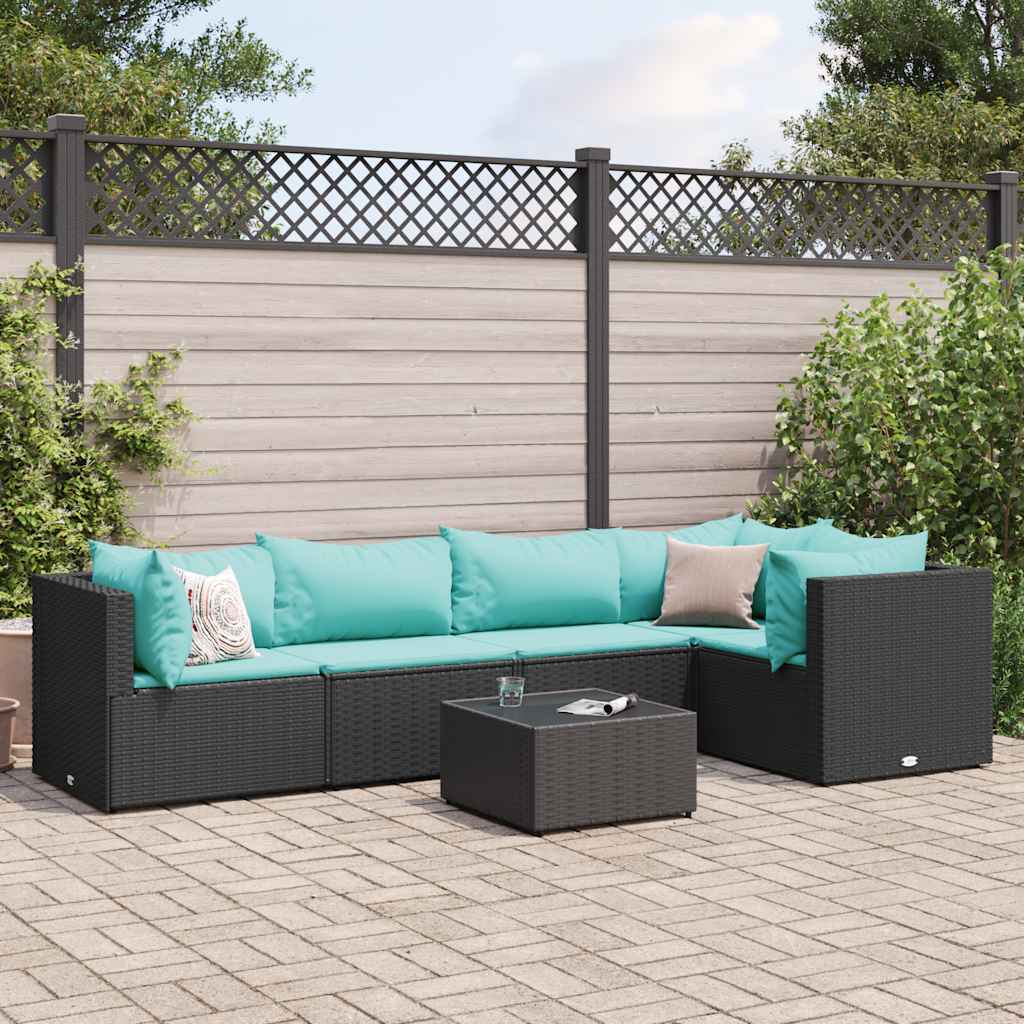 Set Mobili da Giardino 6 pz con Cuscini in Polyrattan Nero 3308100