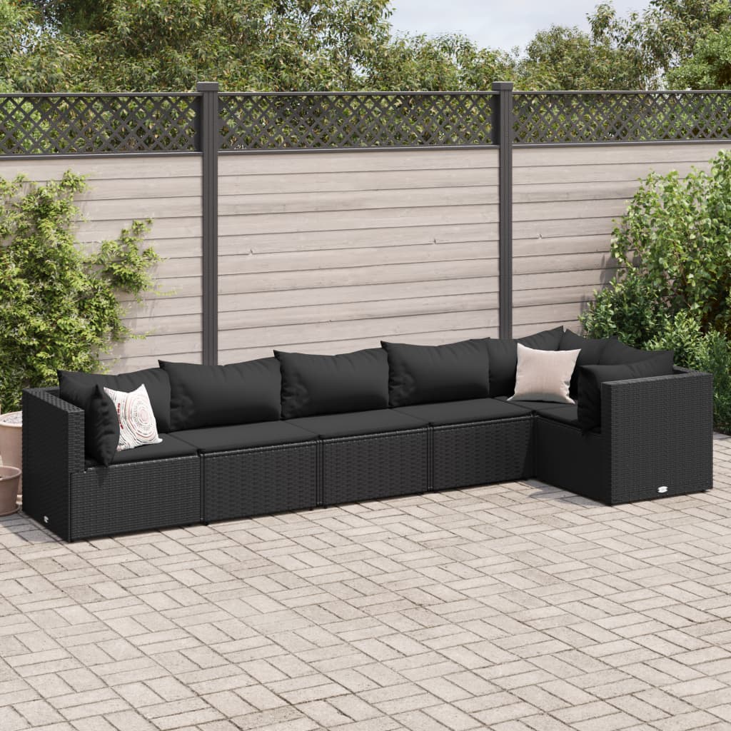 Set Mobili da Giardino 6 pz con Cuscini in Polyrattan Nero 3308107