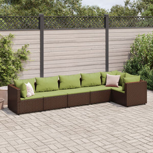 Set Mobili da Giardino 6pz con Cuscini in Polyrattan Marrone 3308110