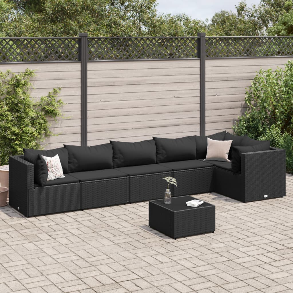 Set Salotto da Giardino con Cuscini 7pz Nero Polyrattan 3308115