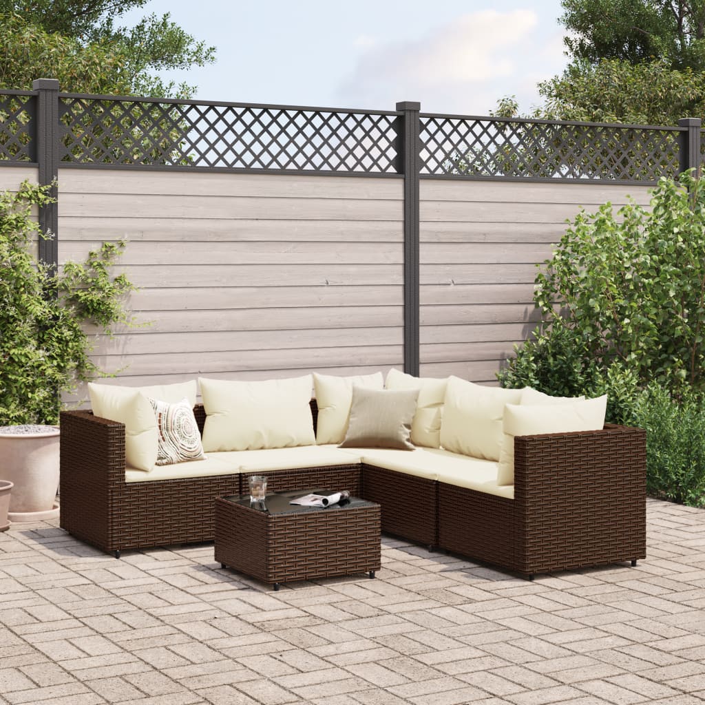 Set Mobili da Giardino 6pz con Cuscini in Polyrattan Marrone 3308129