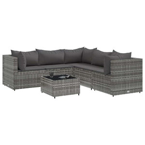 Set Divani da Giardino 6 pz con Cuscini in Polyrattan Grigio 3308130