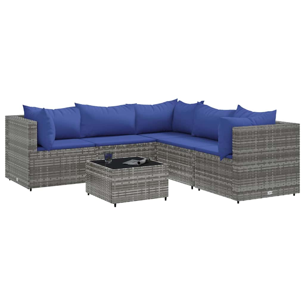 Set Divani da Giardino 6 pz con Cuscini in Polyrattan Grigio 3308135