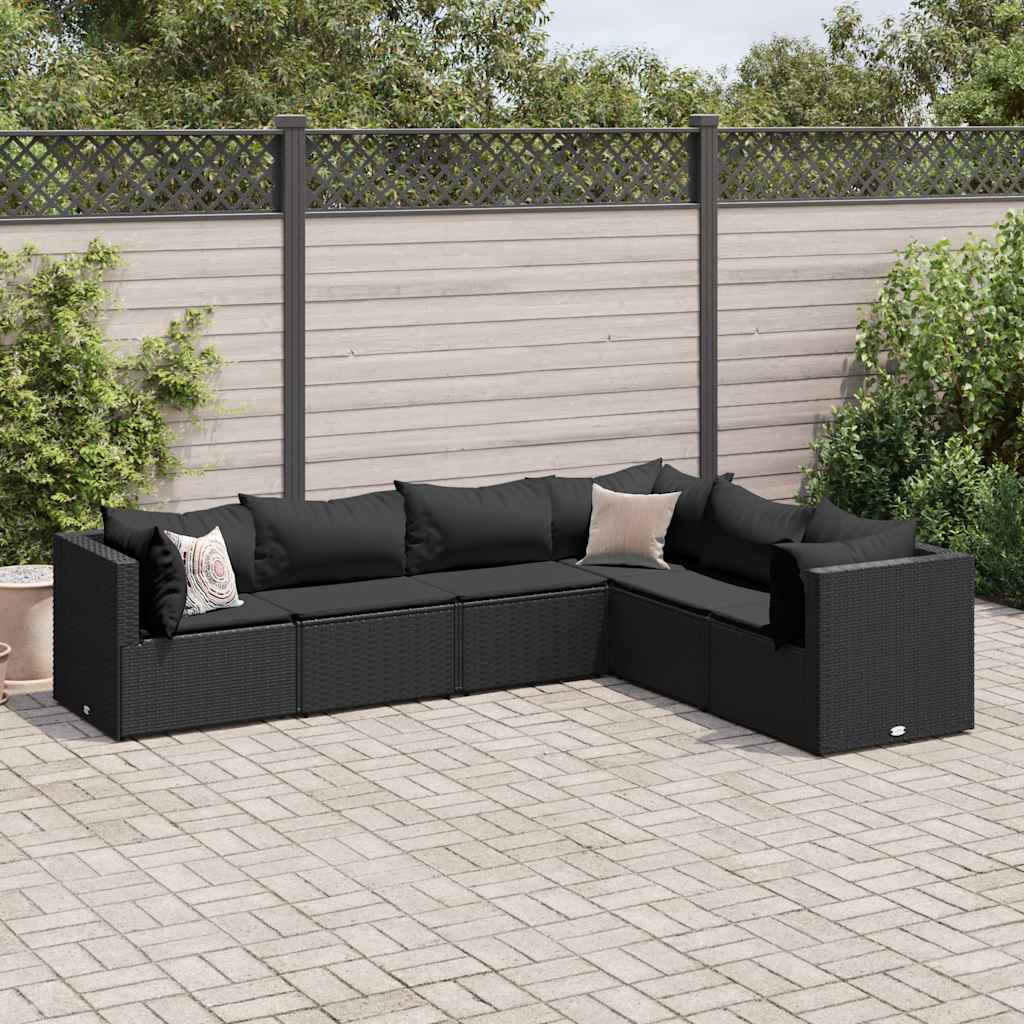 Set Mobili da Giardino 6 pz con Cuscini in Polyrattan Nero 3308139