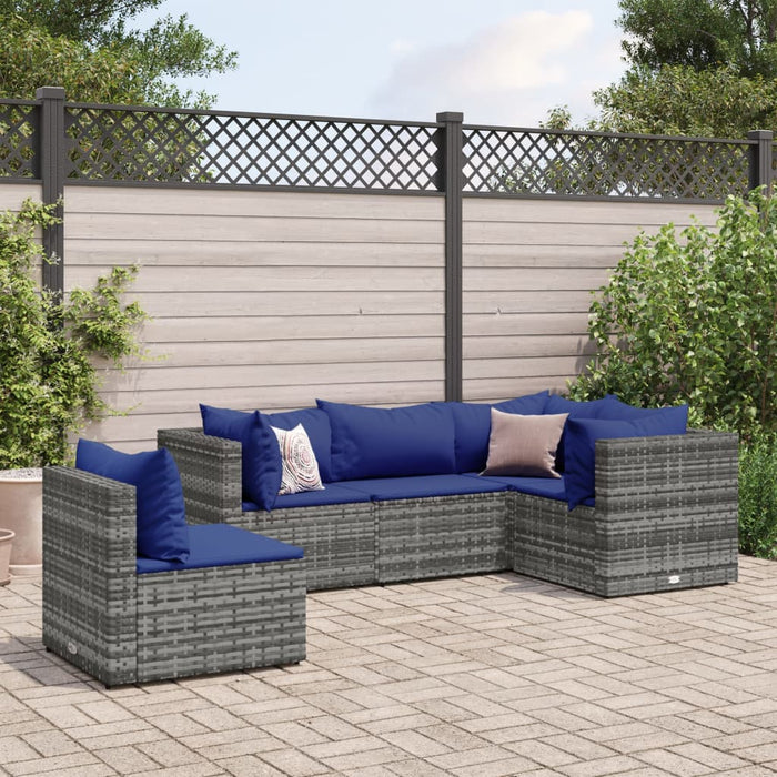 Set Divani da Giardino 5 pz con Cuscini in Polyrattan Grigio 3308159