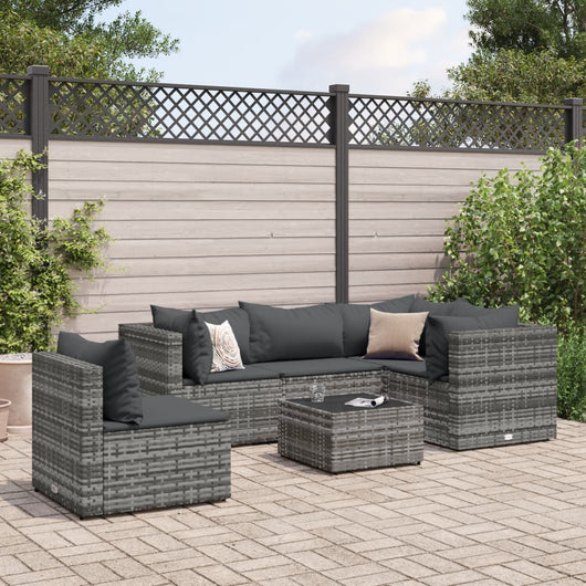 Set Divani da Giardino 6 pz con Cuscini in Polyrattan Grigio 3308162