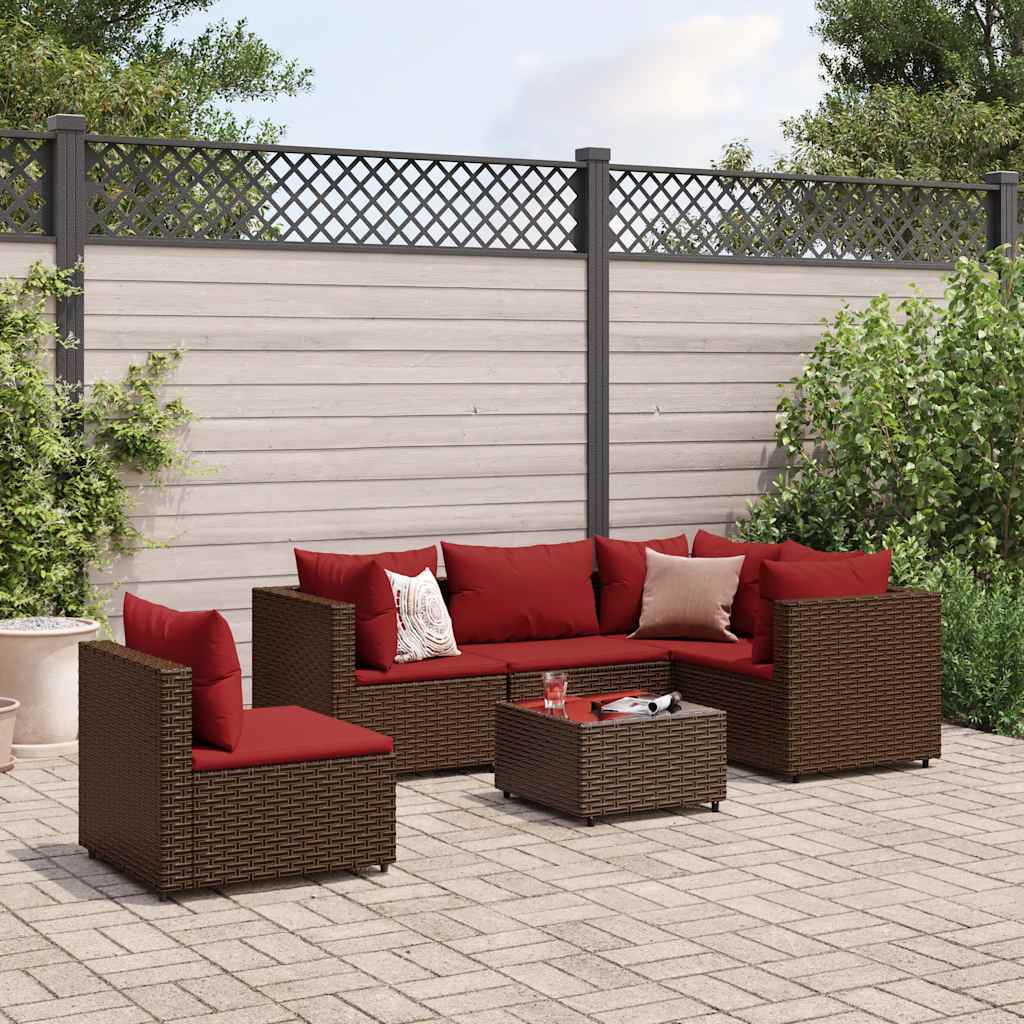 Set Mobili da Giardino 6pz con Cuscini in Polyrattan Marrone 3308165