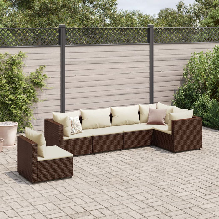 Set Mobili da Giardino 6pz con Cuscini in Polyrattan Marrone 3308169