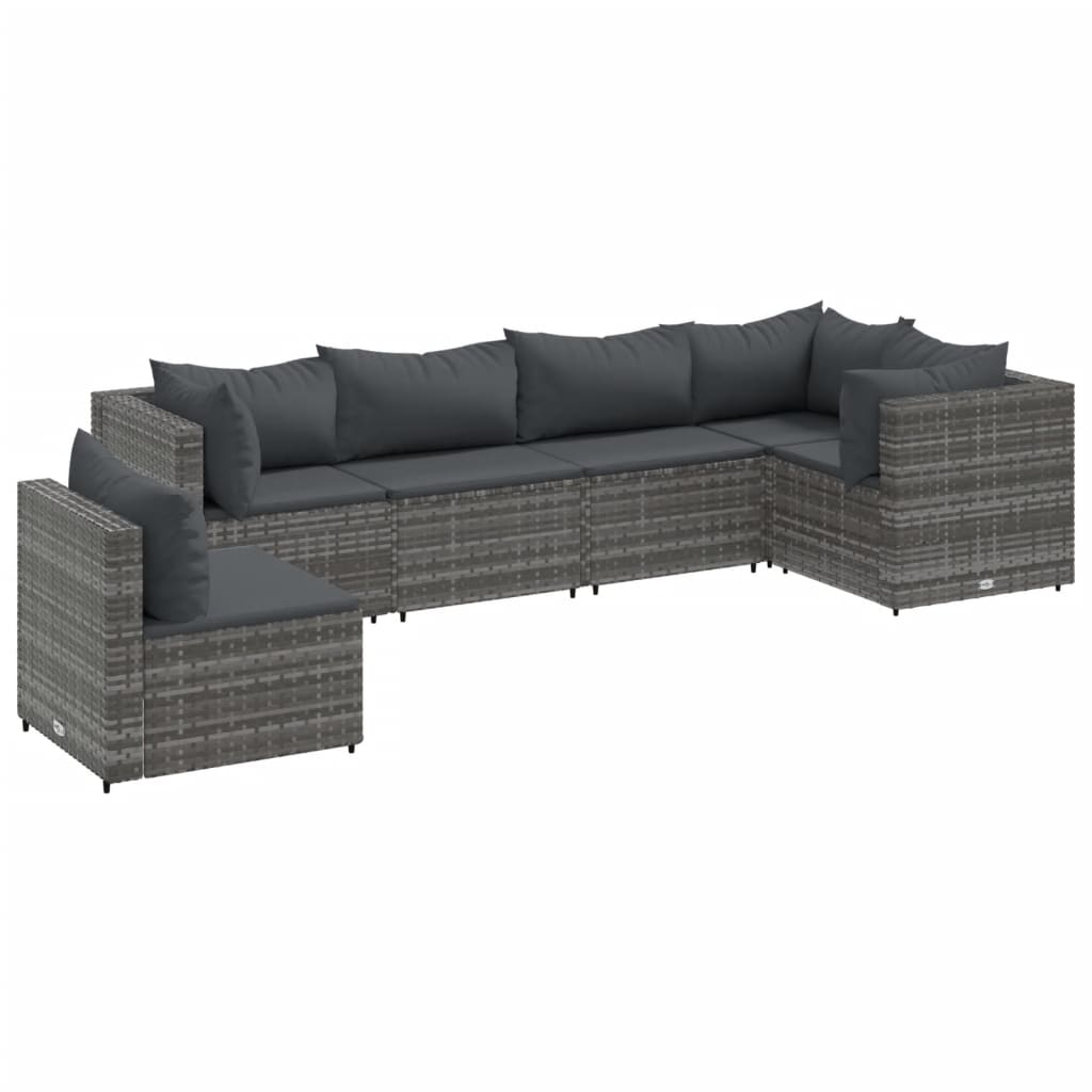 Set Divani da Giardino 6 pz con Cuscini in Polyrattan Grigio 3308170