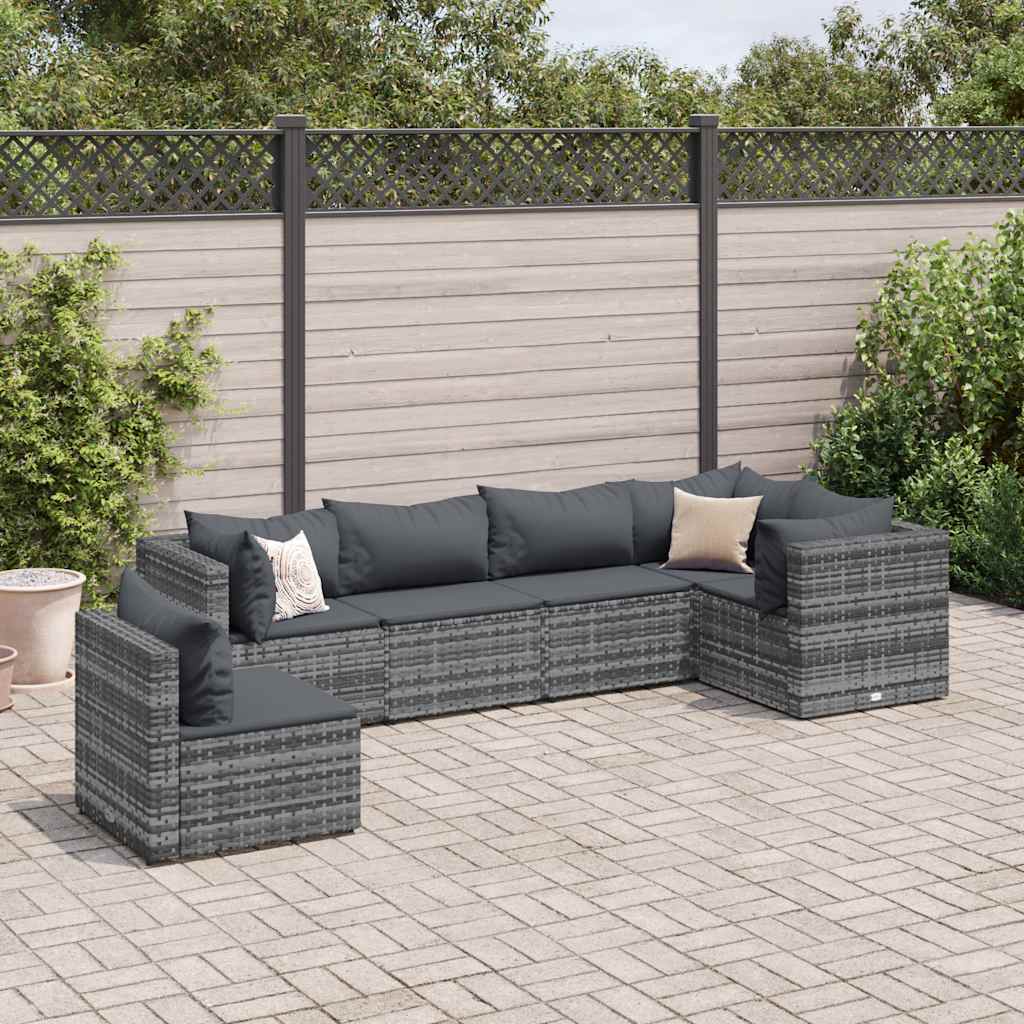 Set Divani da Giardino 6 pz con Cuscini in Polyrattan Grigio 3308170