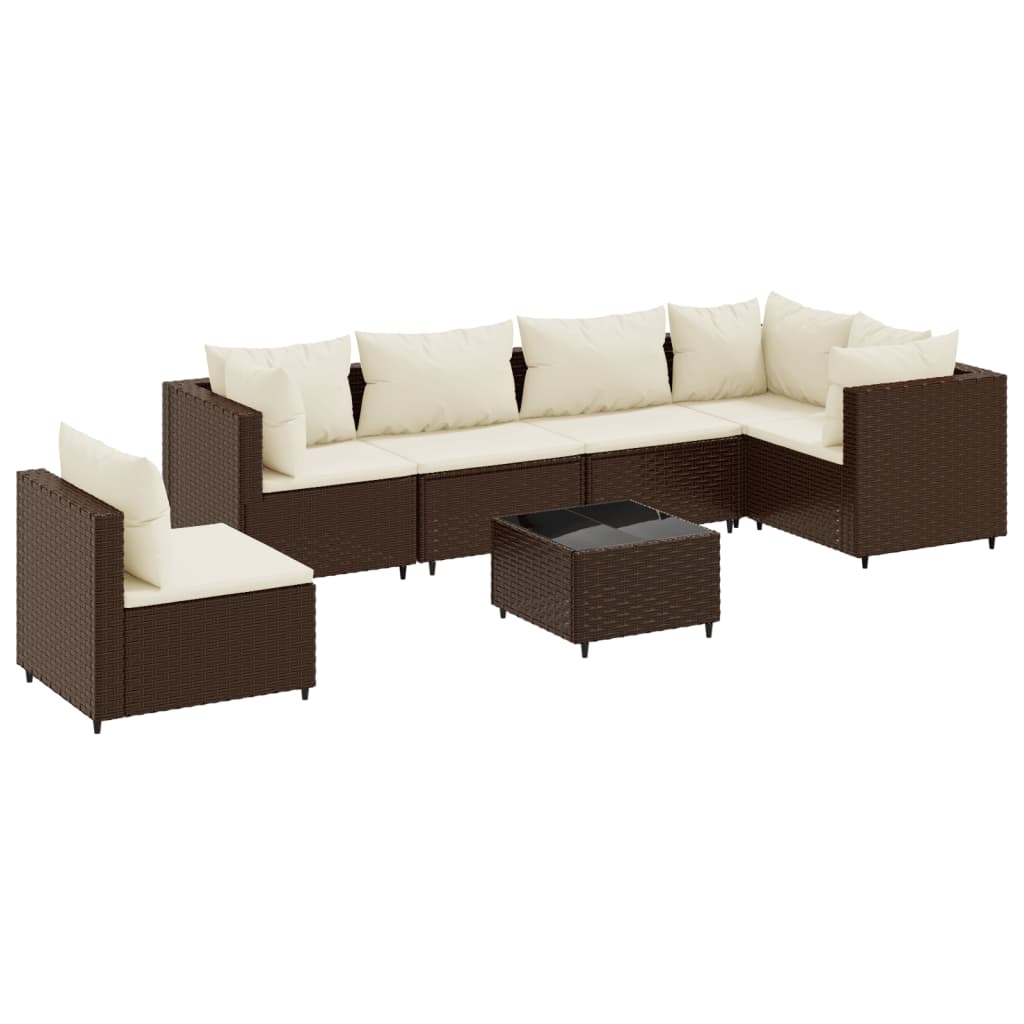 Set Divani da Giardino 7 pz con Cuscini in Polyrattan Marrone 3308177