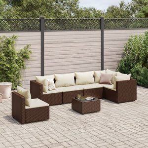 Set Divani da Giardino 7 pz con Cuscini in Polyrattan Marrone 3308177