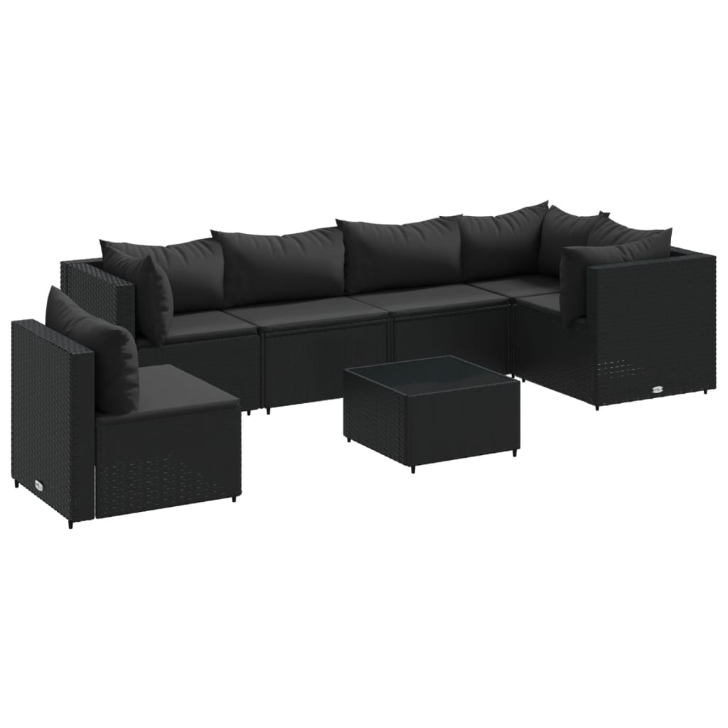 Set Salotto da Giardino con Cuscini 7pz Nero Polyrattan 3308179