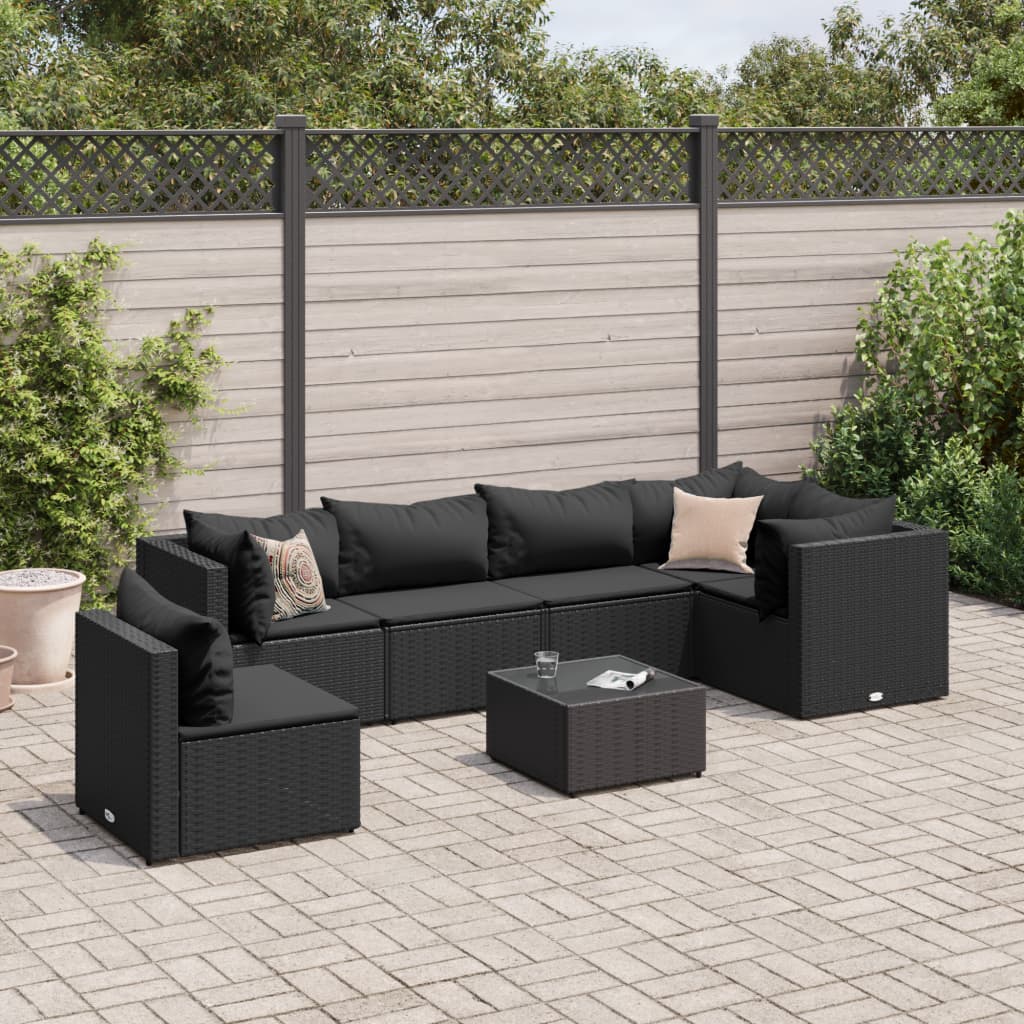 Set Salotto da Giardino con Cuscini 7pz Nero Polyrattan 3308179