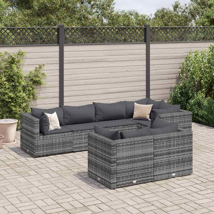 Set Divani da Giardino 7 pz con Cuscini in Polyrattan Grigio 3308186