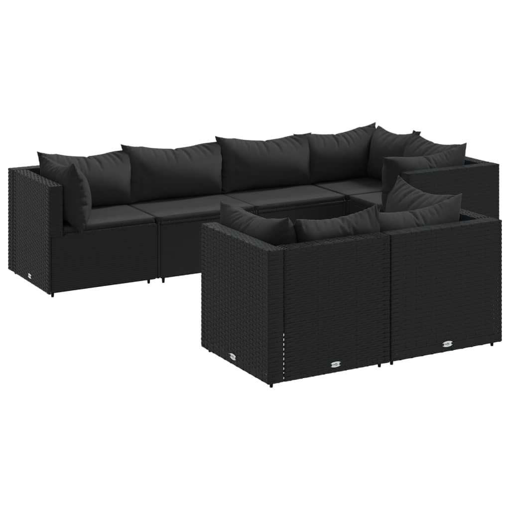 Set Salotto da Giardino con Cuscini 7pz Nero Polyrattan 3308187