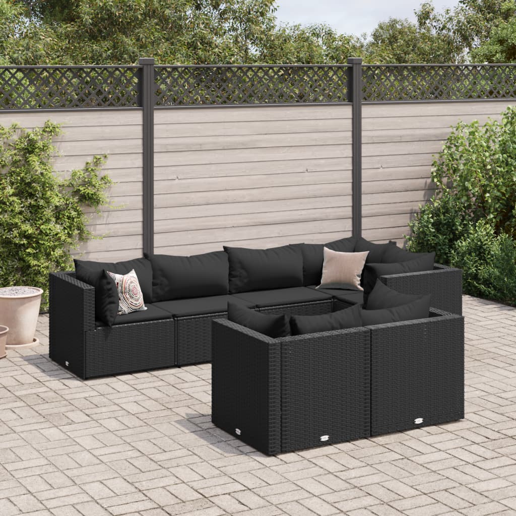 Set Salotto da Giardino con Cuscini 7pz Nero Polyrattan 3308187