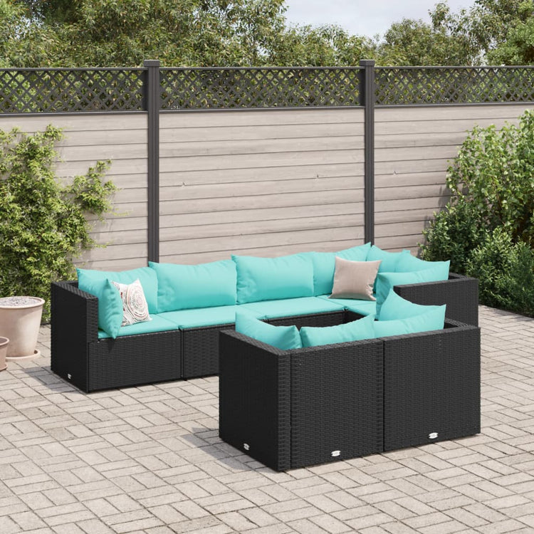 Set Salotto da Giardino con Cuscini 7pz Nero Polyrattan 3308188