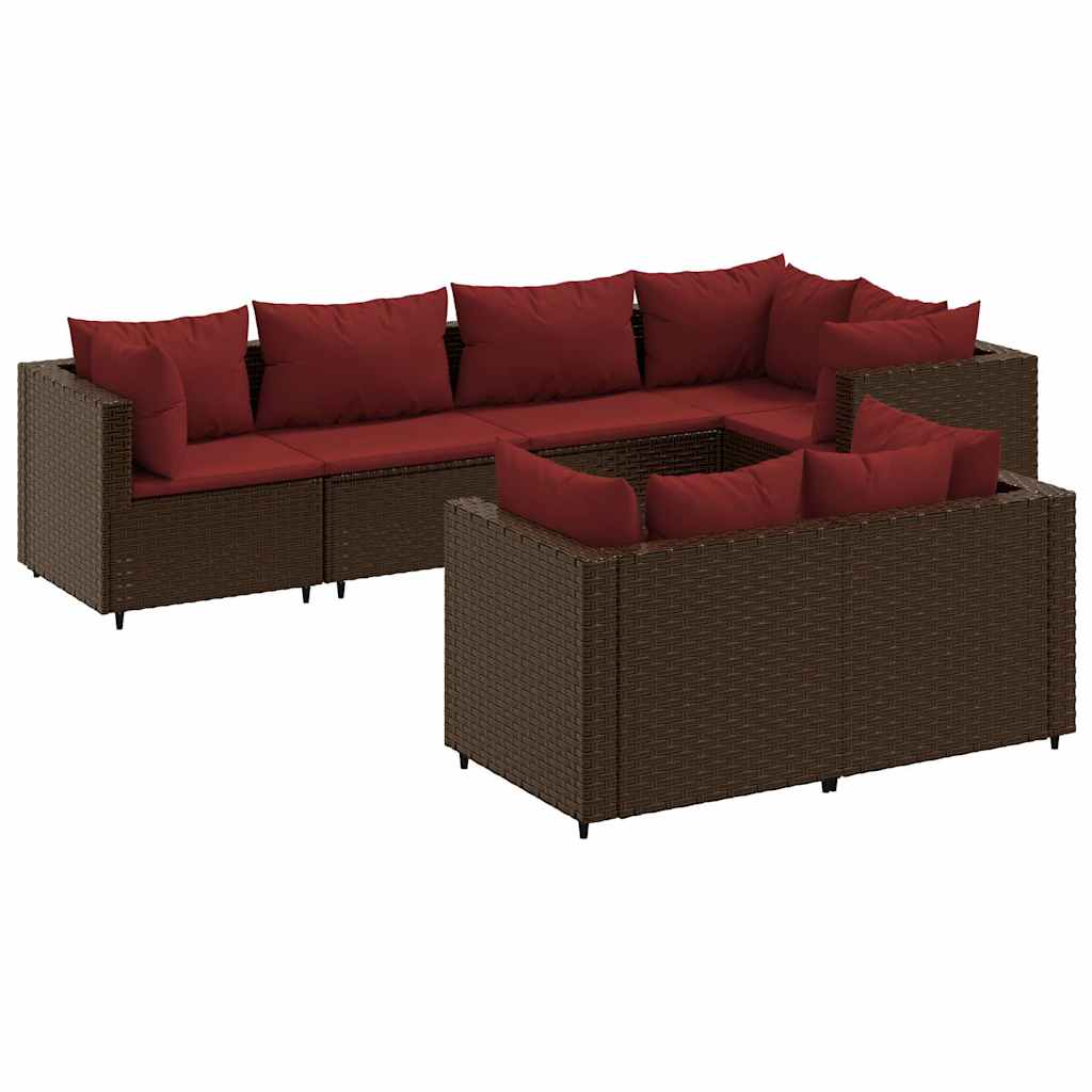 Set Divani da Giardino 7 pz con Cuscini in Polyrattan Marrone 3308189