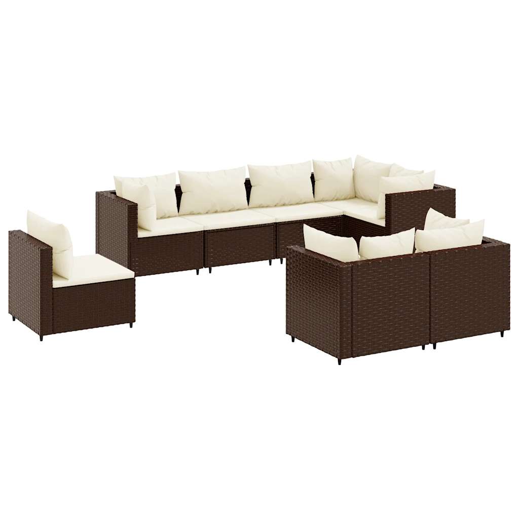 Set Divani da Giardino 8 pz con Cuscini in Polyrattan Marrone 3308193