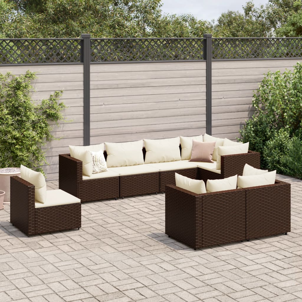 Set Divani da Giardino 8 pz con Cuscini in Polyrattan Marrone 3308193