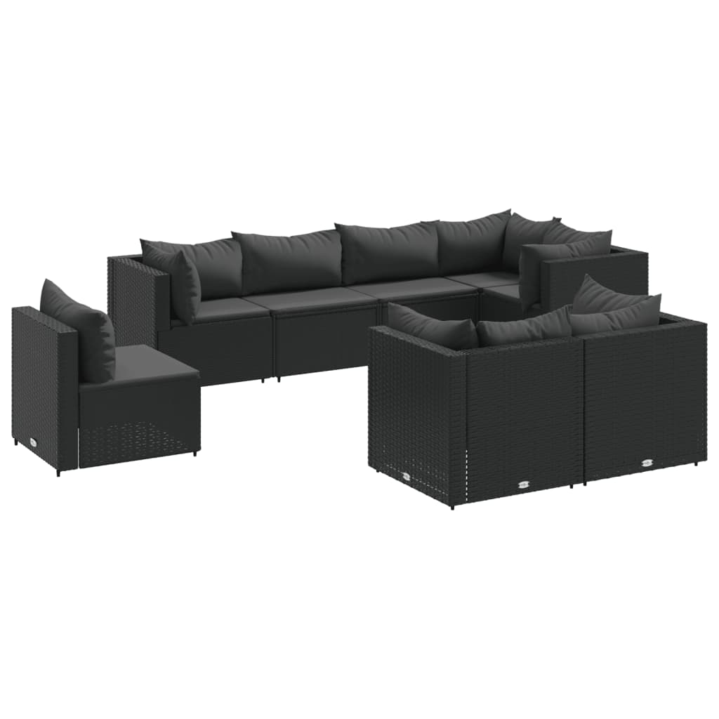 Set Mobili da Giardino con Cuscini 8 pz Nero in Polyrattan 3308195