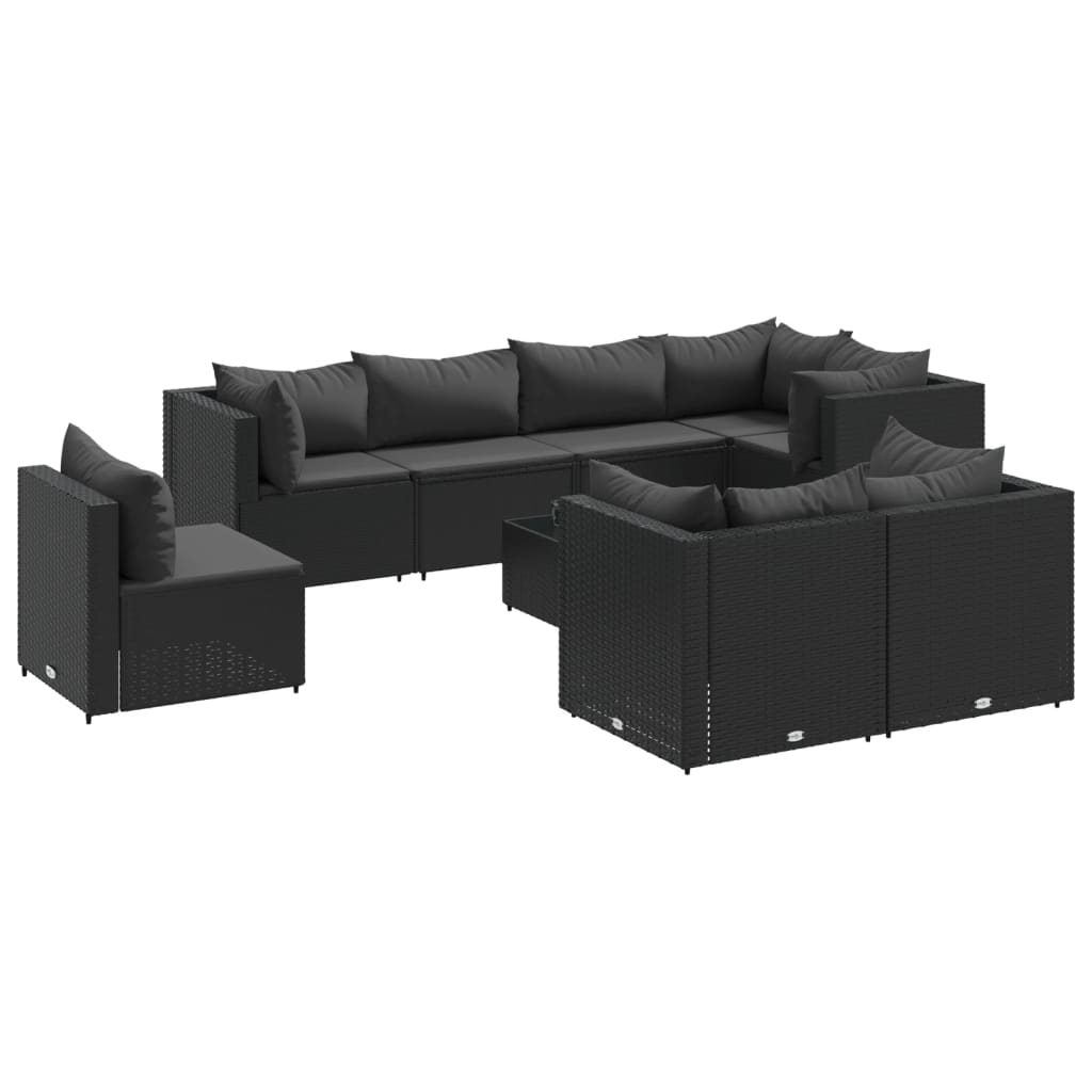 Set Salotto da Giardino con Cuscini 9pz Nero in Polyrattan 3308203