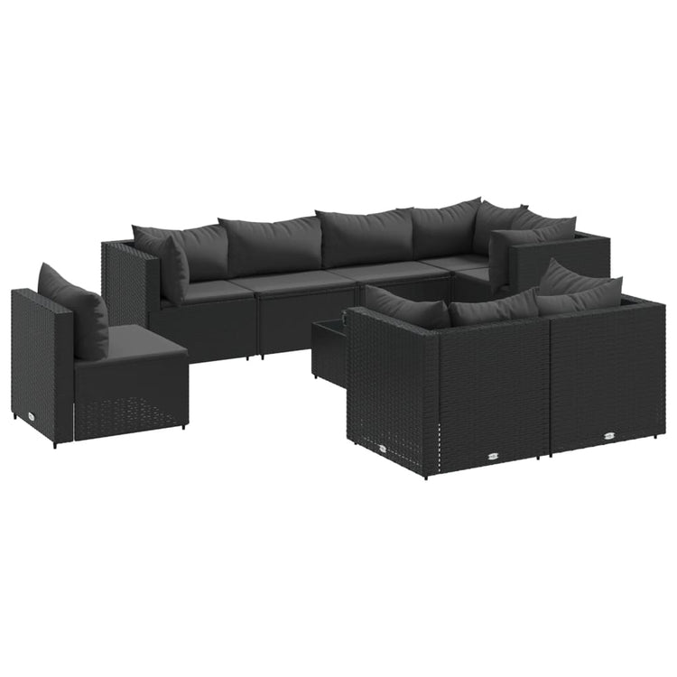 Set Salotto da Giardino con Cuscini 9pz Nero in Polyrattan 3308203