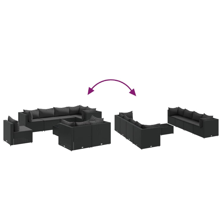 Set Salotto da Giardino con Cuscini 9pz Nero in Polyrattan 3308203