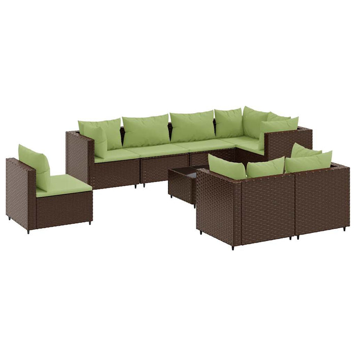 Set Divani da Giardino 9 pz con Cuscini in Polyrattan Marrone 3308206