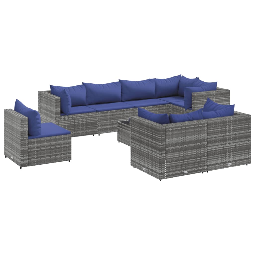 Set Divani da Giardino 9 pz con Cuscini in Polyrattan Grigio 3308207