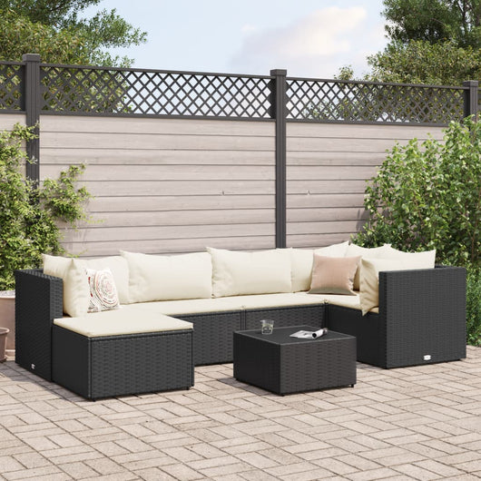 Set Salotto da Giardino con Cuscini 7pz Nero Polyrattan 3308216