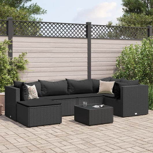 Set Salotto da Giardino con Cuscini 7pz Nero Polyrattan 3308219