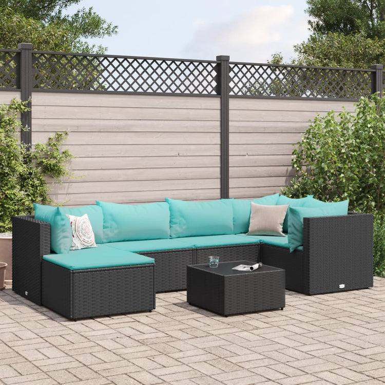 Set Salotto da Giardino con Cuscini 7pz Nero Polyrattan 3308220