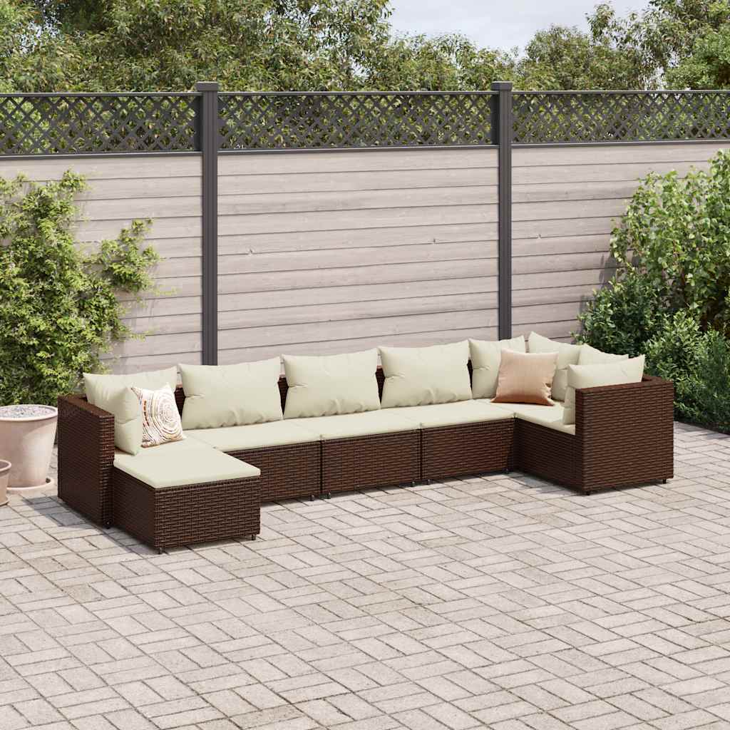 Set Divani da Giardino 7 pz con Cuscini in Polyrattan Marrone 3308225